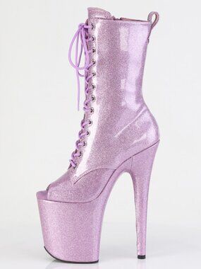 8" Lilac Glitter Platform Boots | Peep Toe Pole Dance Festival Shoes